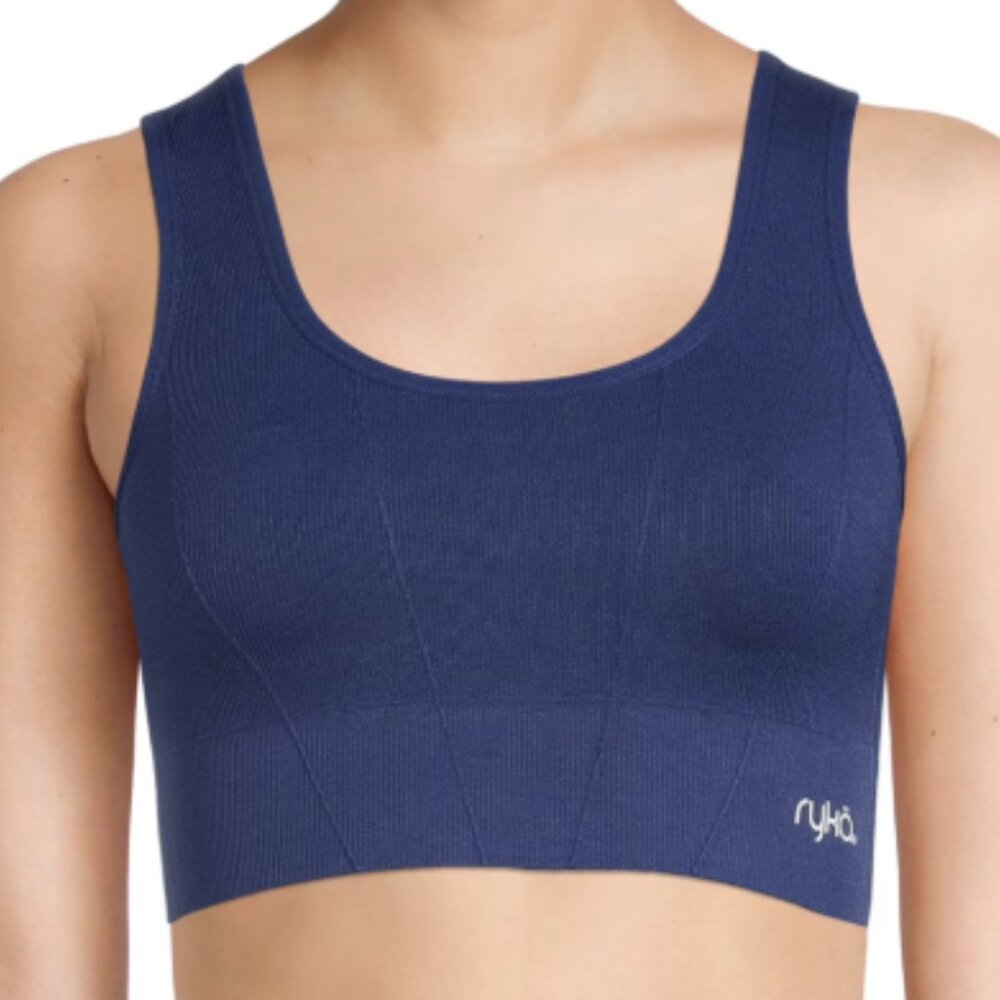 Ryka Seamless Sports Bra Women XL Blue Double Scoop Low Impact NWT